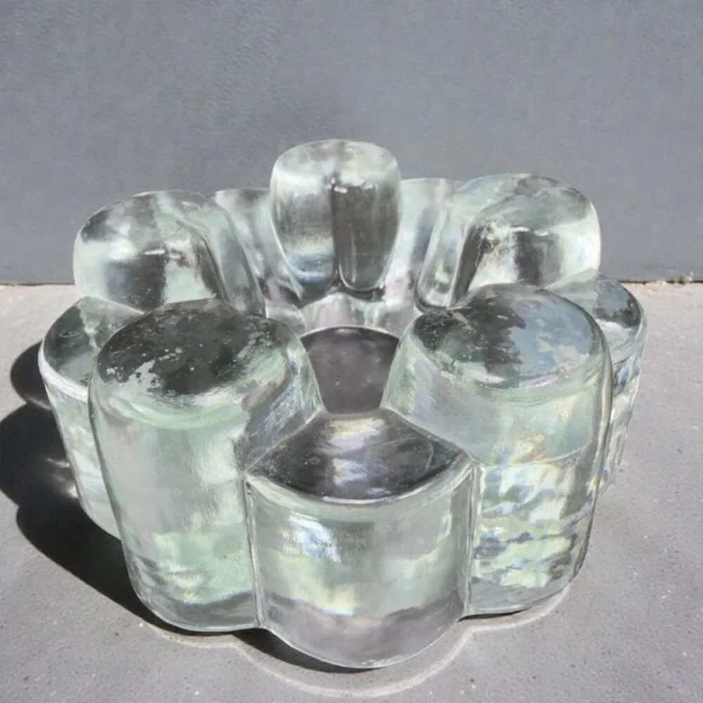 Glas Kunstvoll Gestaltet Heart Design Clear Candle Holder Votive‎ Heavy Germany